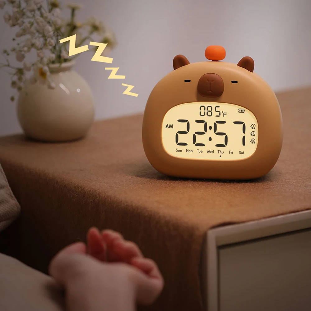 Capybara Night Light Cute Capybara Alarm Clock Animal Alarm Clock USB Rechargeable Creative Desktop Decorative Lamp Children\'s