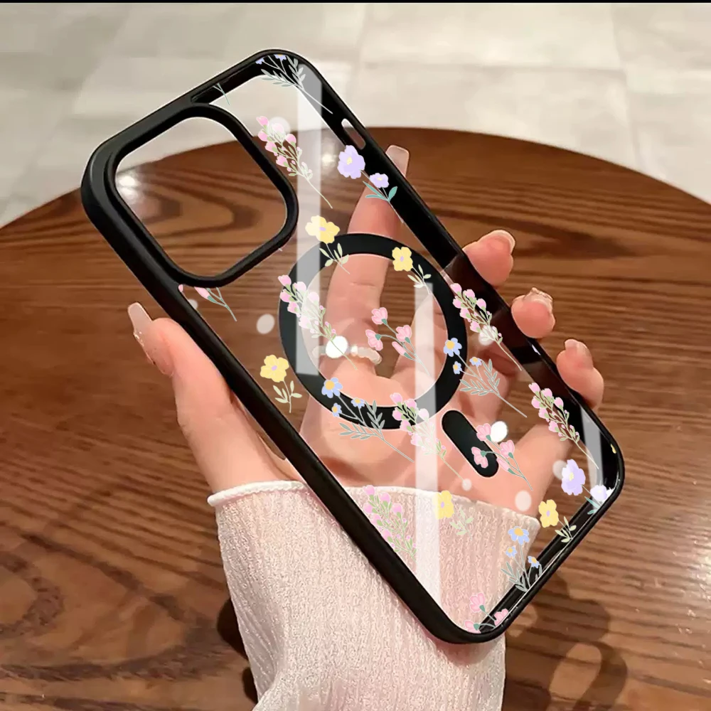 Minimalistische Blumen Transparente Hülle für iPhone 17 14 12 Pro Max 13 16 15 Plus 11 Hüllen für MagSafe Kabelloses Laden Stoßfeste Coque – Detail 7