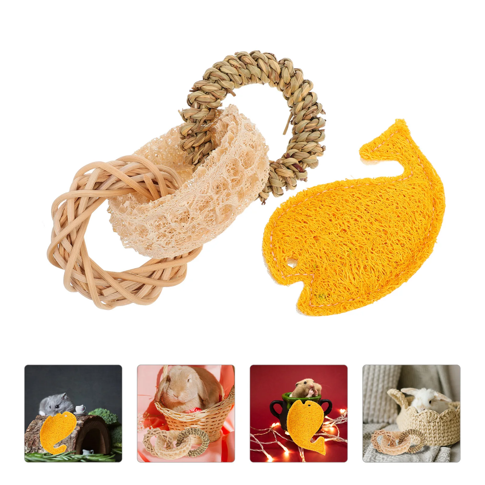 

2Pcs Colorful Loofah Molar Accessories for Small Pets Hamsters Rabbits Chinchillas Interactive Pet Teeth Trimming Supplies