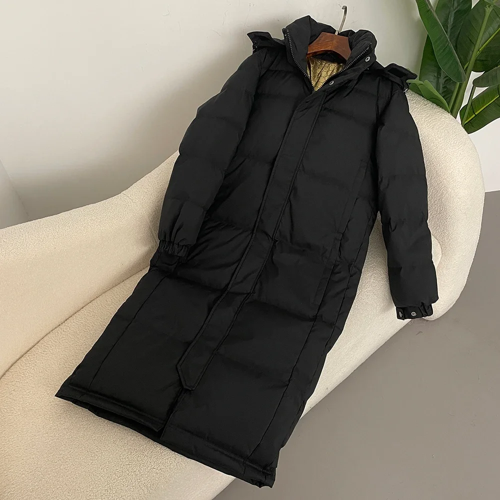 

Down Jacket Women Autumn Winter Classic Long Over Knee 90% White Duck Down Black Gold Down Jacket Thickened Warm Casual Coat