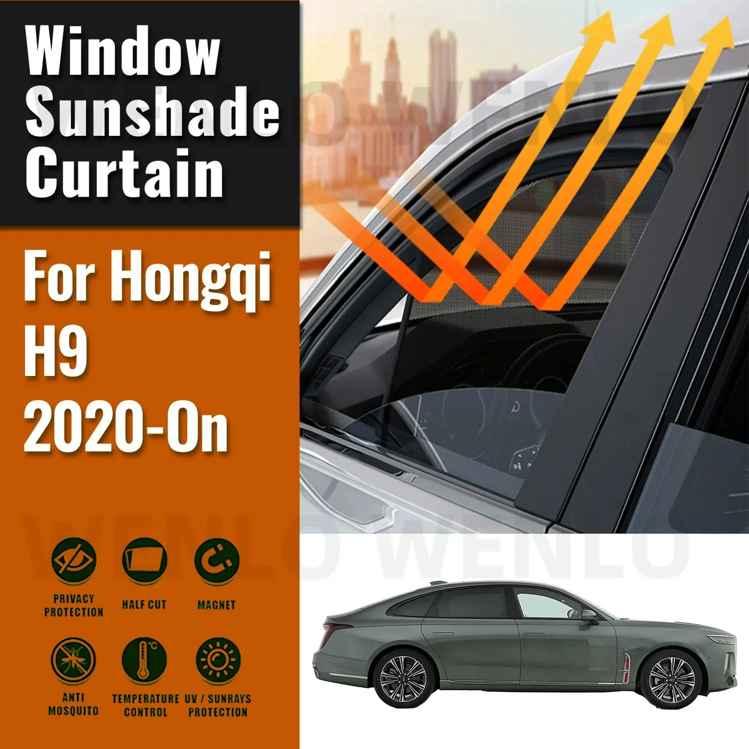 

For Hongqi H9 2020 2021 2022 2023 2024 Car Sunshade Front Windshield Magnetic Mesh Curtain Rear Side Window Sun Visor Shade