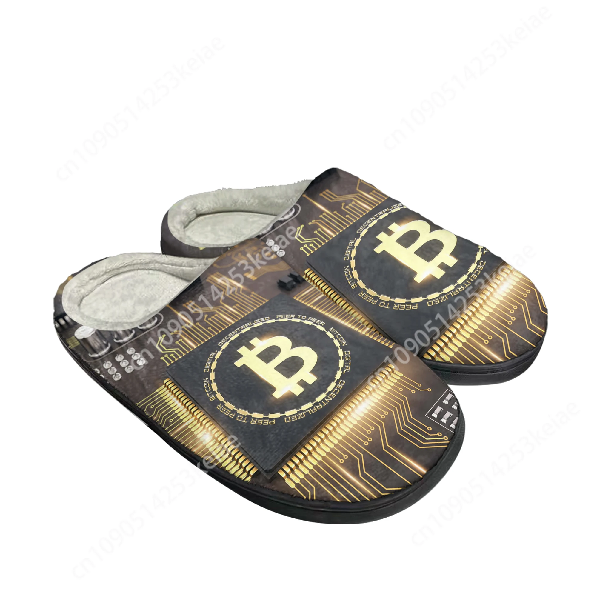 Bitcoin Cryptocurrency Miner BTC Home Cotton Custom Slippers Mens Womens Sandals Plush Casual Keep Warm Shoes Thermal Slipper