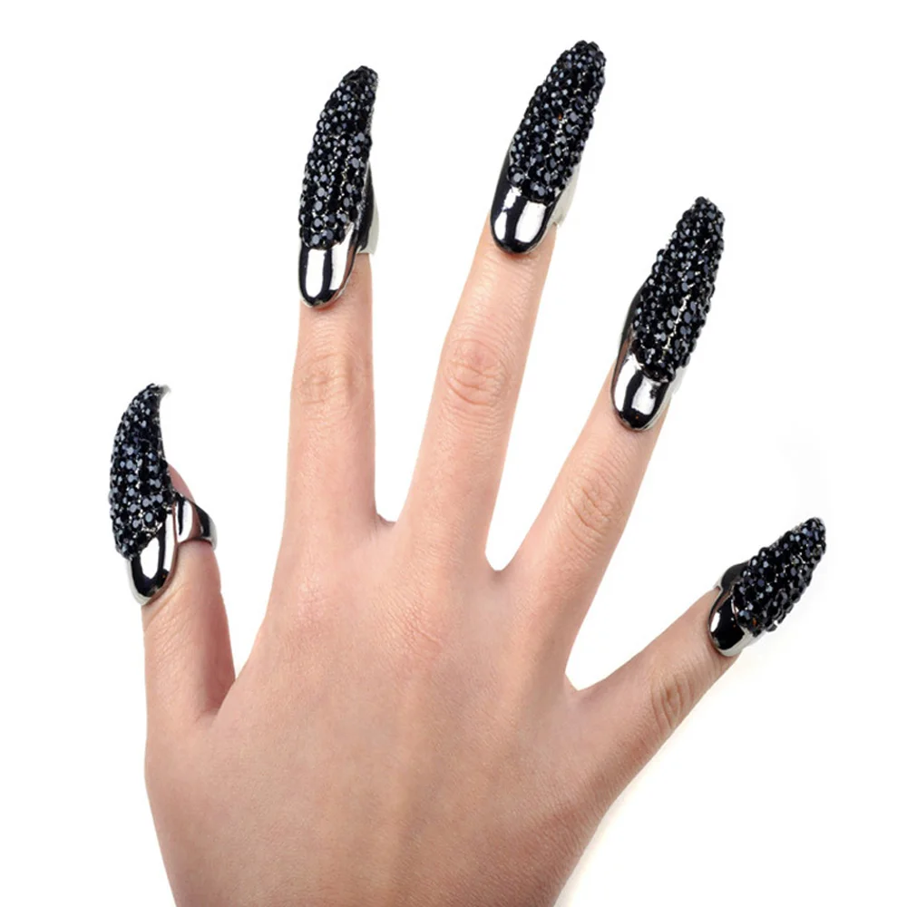 Punk Jewelry Cool Rock New Brand Eagle Claw Hook Ring Finger Nail Exquisite Gothic Punk Crystal Rhinestones