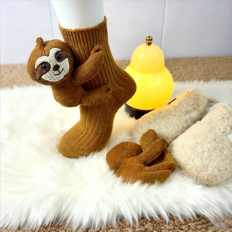 

﻿ 3D Knitted Cute Animal Floor Socks New Fun Novelty Handmade Crocheted Warm Socks Cubic Sloth sloth Creative Children's Gifts