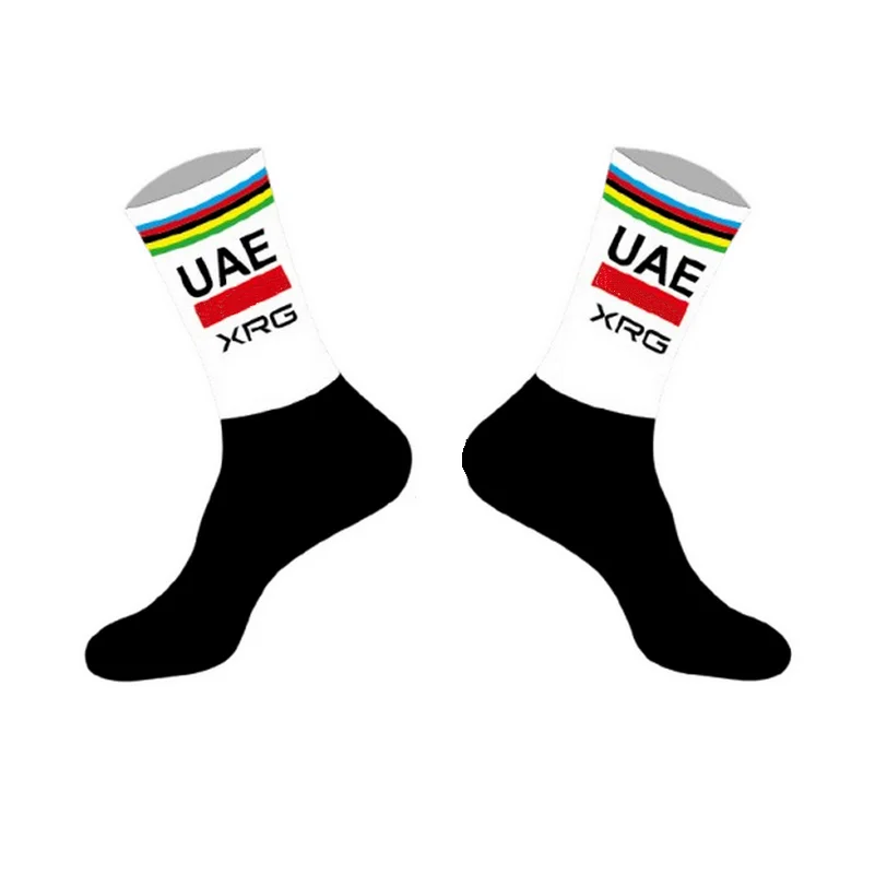 LASER CUT ONE PAIR 2025 UAE XRG TEAM World Champion Cycling Socks Antislip Bike Racing MITI Breathable FOR Men and Women