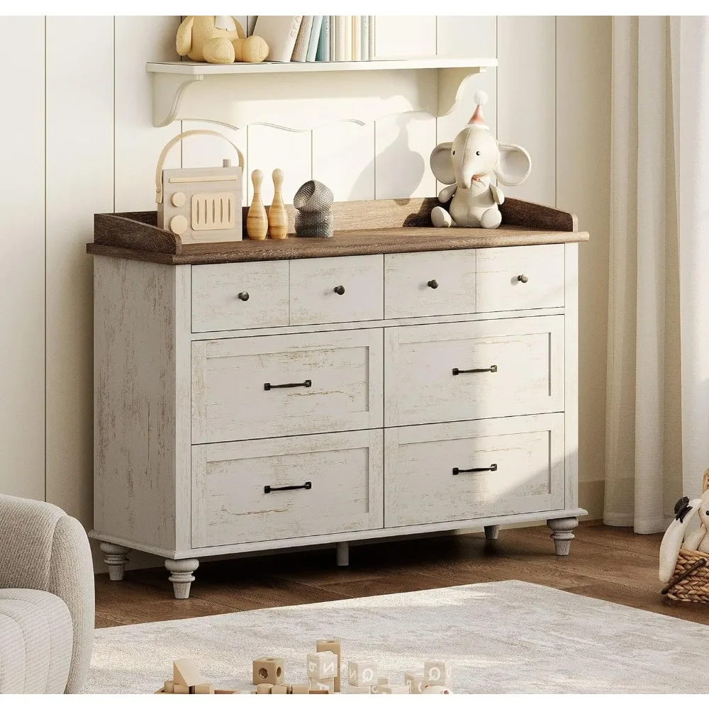 

Kids Room Furniture: 6-Drawer Antique White Wooden Dresser for Storage and Organization