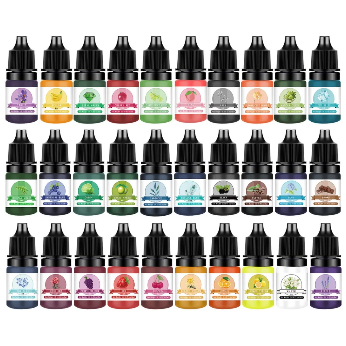 10 Colors/Set Translucent Concentrated Resin Colorant, Non-Toxic Epoxy Resin Pigment Dye Liquid for Resin Coloring, Jewelry Maki