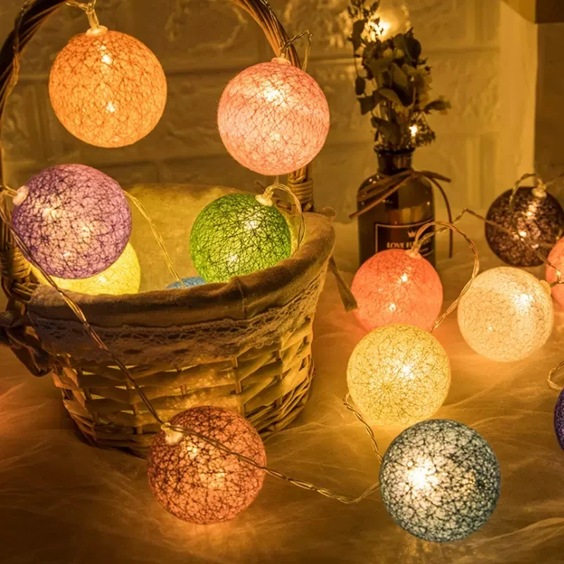 20 LED Cotton Ball String Lights Fairy Garland Ball Light Outdoor Holiday Christmas Garden Wedding Party Bedroom Home Decoration