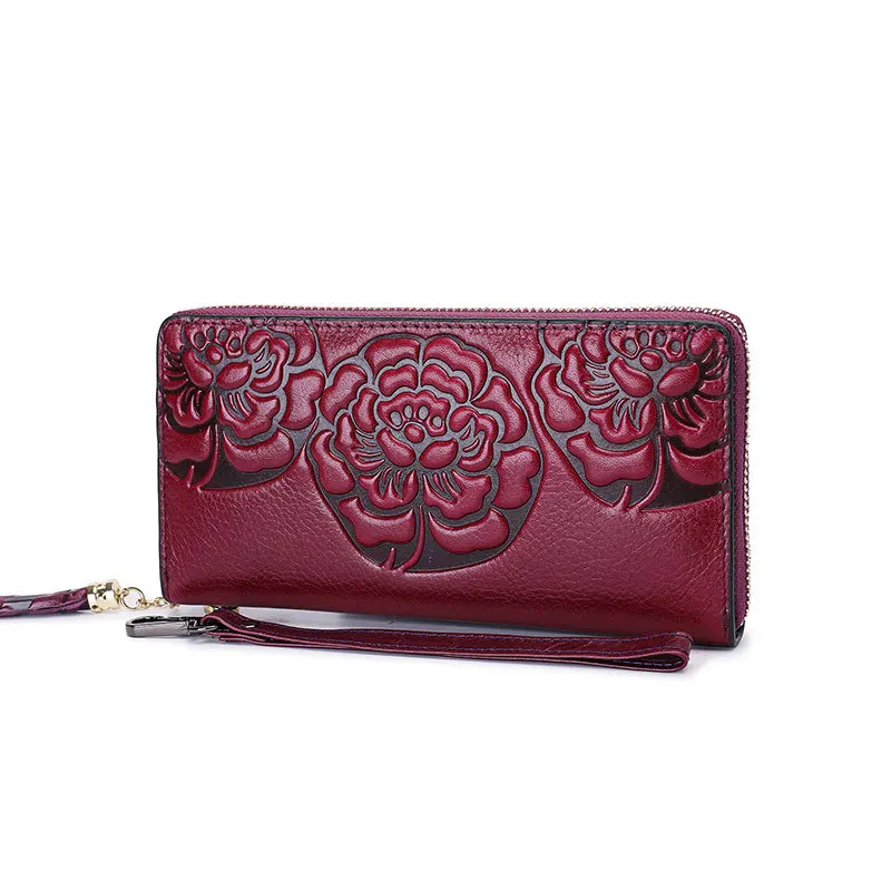 New Genuine Leather Retro Cowhide Casual Women's Long Wallet Chinese Style Multiple Card Slots Lady Hand-Carrying Wallet
