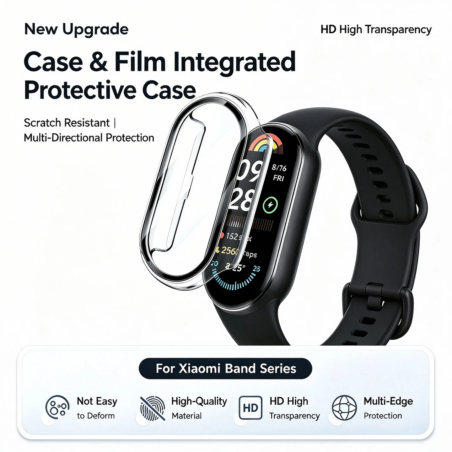 Glass+Case for Xiaomi MiBand 11 10 Tempered Glass Screen Protector & Hard PC Protective Bumper Covor for MiBand 9 8  Accessories
