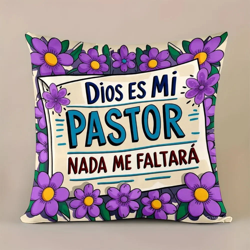 1pc Spanish Faith Quote Purple Flower Throw Pillow Cover, Suitable for Sofa, Bedroom, a Heartwarming Gift for Faith Lovers.