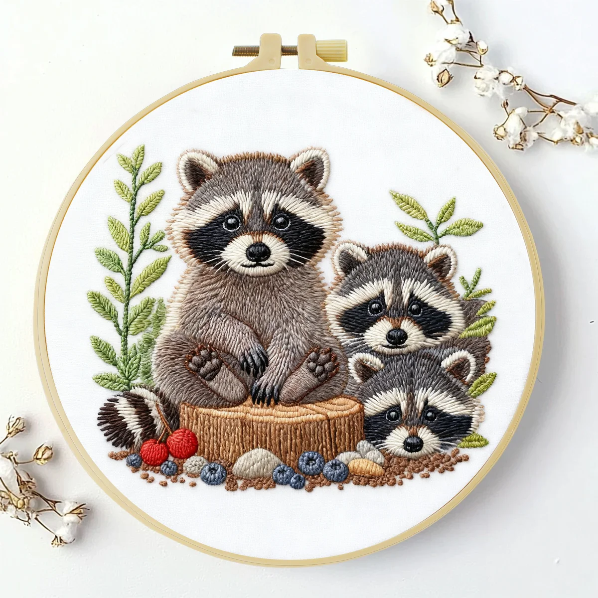 1 Stück 20X20CM/15X15CM 7,87/6,3 Zoll Waschbär-Stickerei-Starter-Kit DIY-Kit DIY-Stickerei-Set Handarbeiten Nadelkunst Heimdekoration – Detail 4