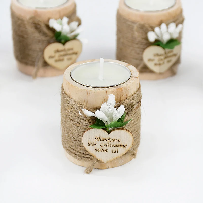 Wooden Creative Cylinder Candle Holder Wedding Thank You Guests Gift Table Desktop Decoration Holiday Birthday Party Favor Decor