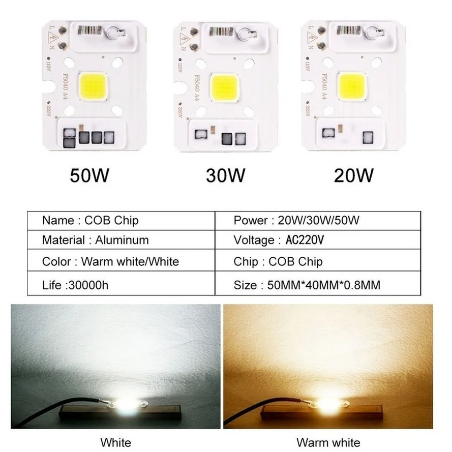 RnnTuu LED COB Chip Lamp 10W 20W 30W 50W 220V Smart IC No Need Driver LED Bulb 3W 5W 7W 9W for Flood Light Spotlight Lighting