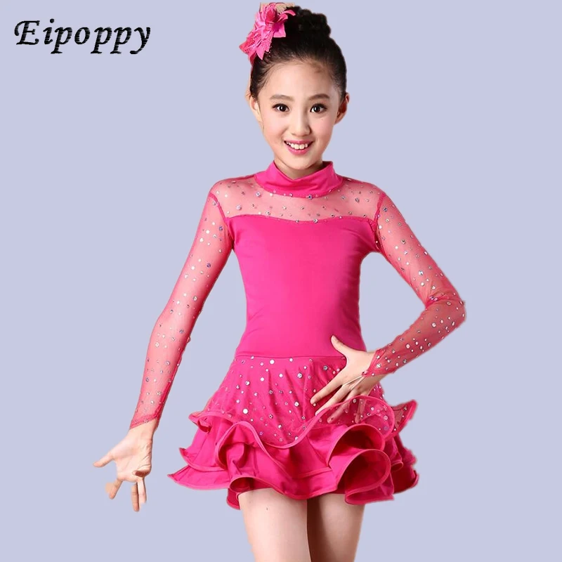 تنورة رقص لاتينية للأطفال ، نصف كم ، بدلة سباق ، أزياء أداء ، فتاة