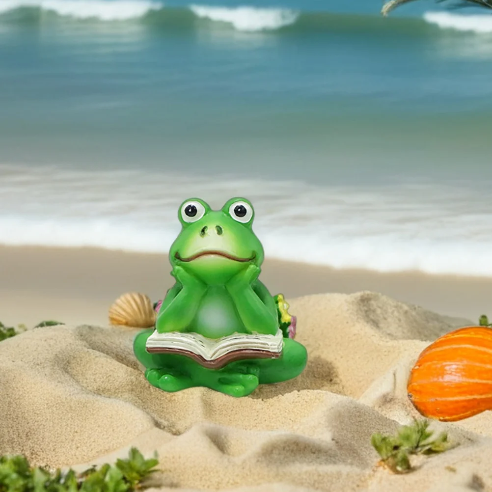 3 قطعة قراءة كتاب الضفدع تمثال الراتنج مصغرة الحيوان حديقة ديكور اناء للزهور قدم زارع دعم سطح المكتب الديكور في الهواء الطلق