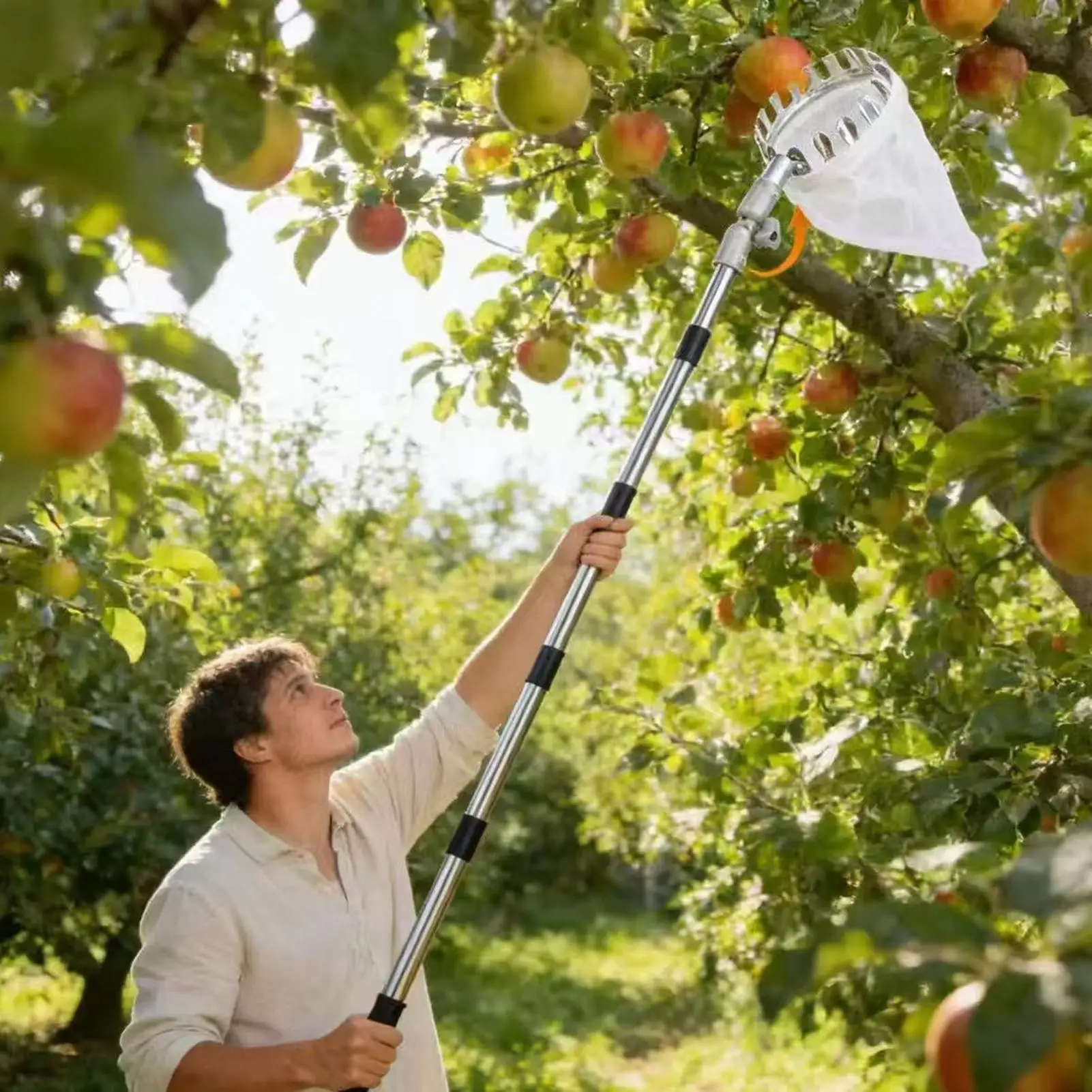 Fruit Picker Basket Rustproof Adjustable 10-Section Extendable Catcher Orange Picker Pole Tool For Berry Blueberry Cherry Lemon
