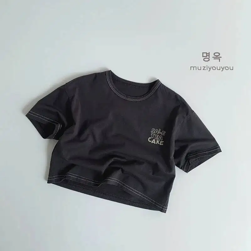 Primavera Estate Bambini T-shirt 1-8Y Ragazzi Lettera di cotone Manica corta T-shirt Coreano Magliette e camicette Abbigliamento per bambini Per i bambini Vestiti Nuovo