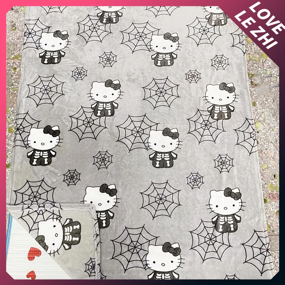 Sanrio Halloween Ghost Pumpkin Hello Kittys Plush Kawaii Large Flannel Blanket Sofa Nap Air Conditioning Blankets Christmas Gift