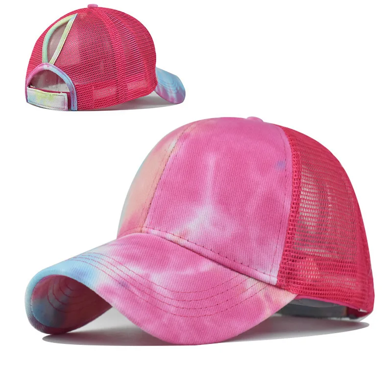 

Chinese Style Tie Dye Hat For Women Sun Ponytail Hat Baseball Cap