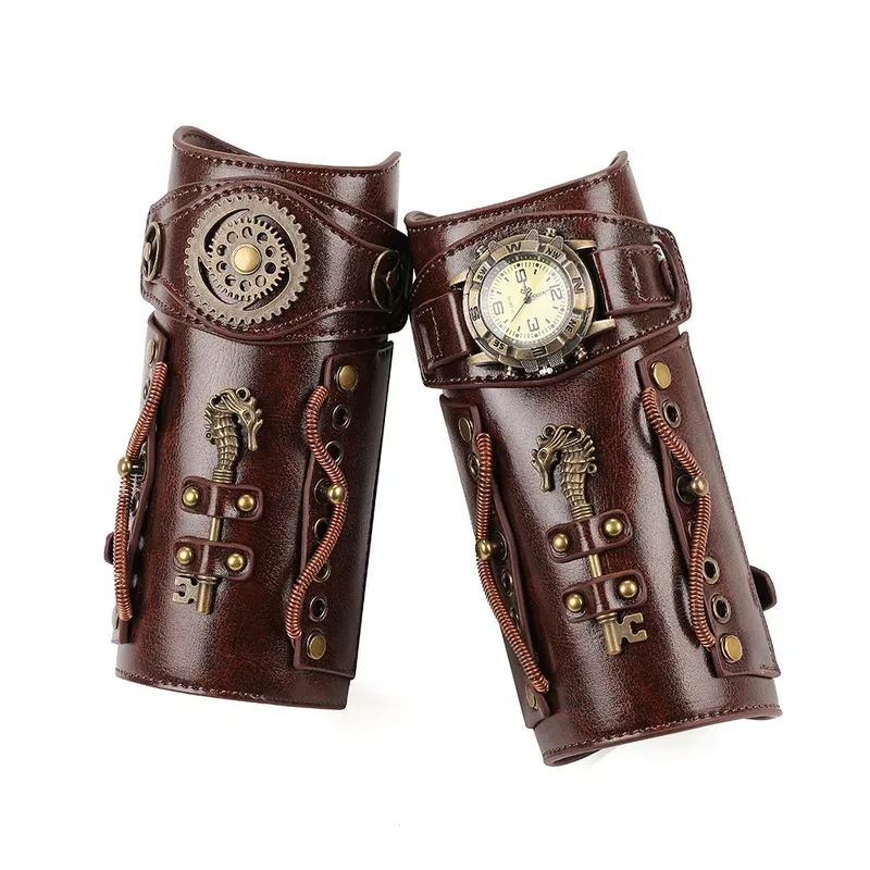 

Steampunk Viking Leather Bracers Medieval Retro Strap Buckle Adjustable Leather Gloves Halloween Cosplay Bracelet Party Costume