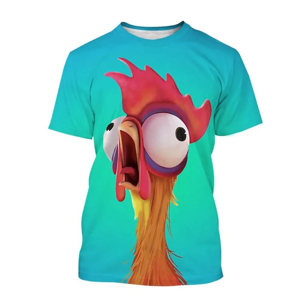 2024 Disney Funny Chicken T-Shirts 3D Print Moana Cartoon Anime Men Women Street Casual T Shirt Kids Boy Girl Tees Tops Clothing