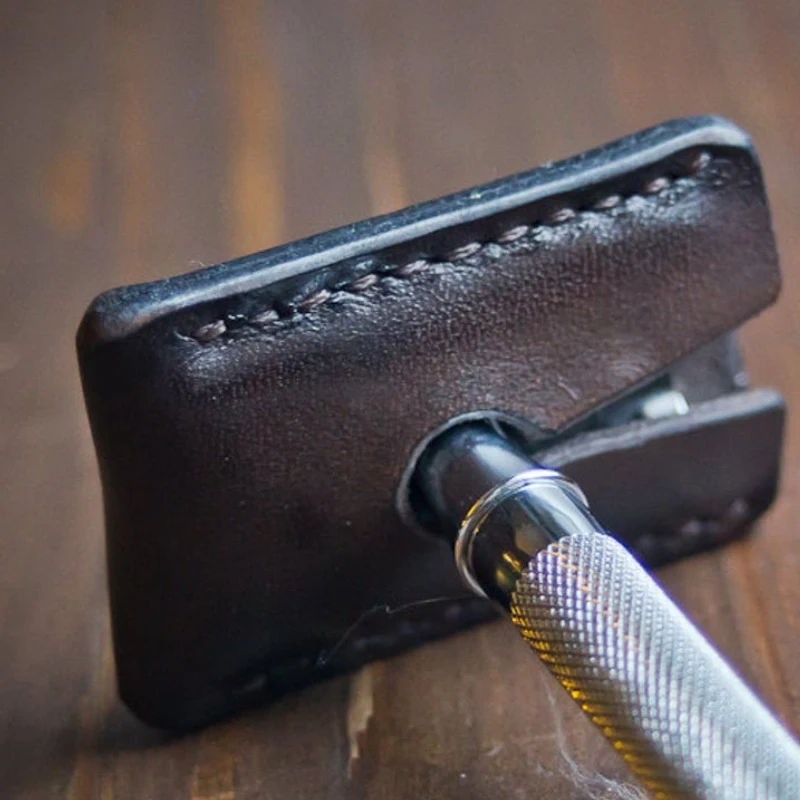Leather Double Edge Safety Razor Head Protective Sheath, Shaving Travel Cover for Traveling Professional Barbers
