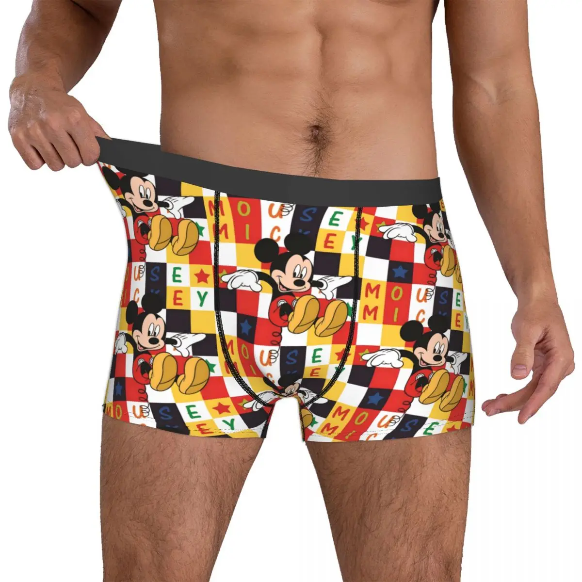 

Мужские трусы-боксеры с принтом Микки Мауса в стиле аниме, клетчатые, оригинальные, новинка
