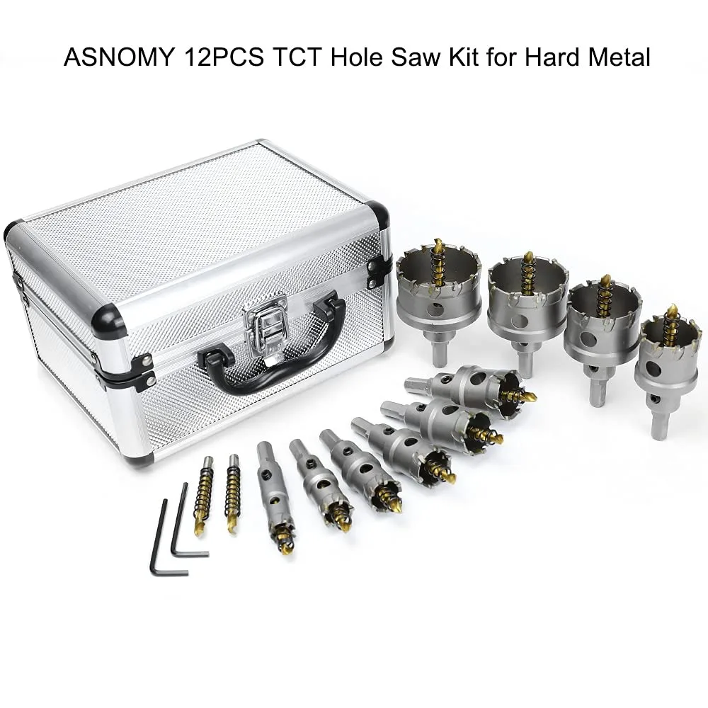 12-Piece Tungsten Carbide Tipped Hole Saw Kit for Metal, 5/8 to 2-1/8 Inch Sizes with Titanium-Coated Pilot