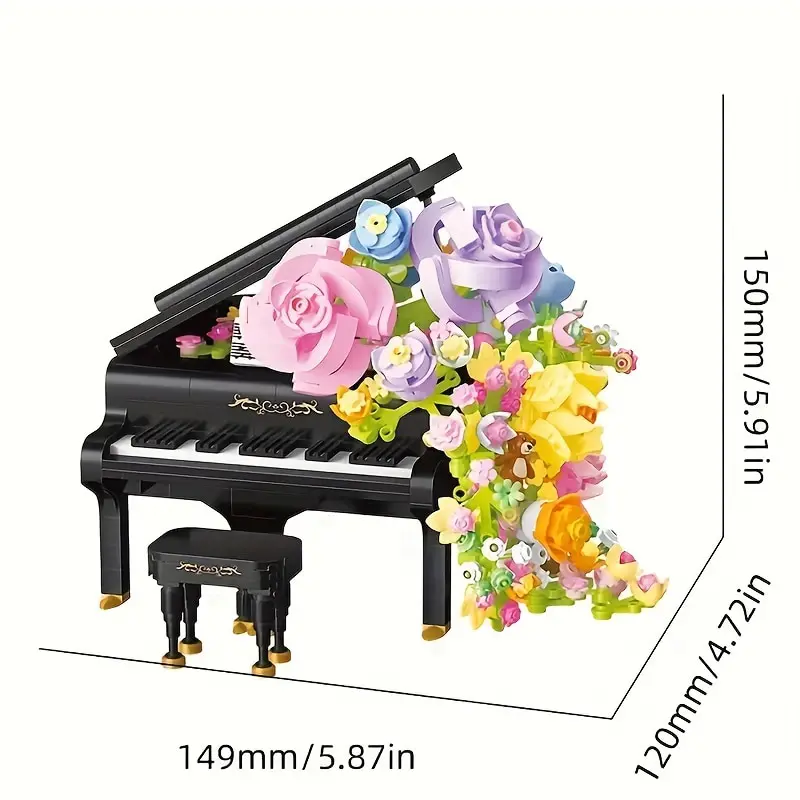 Mini Piano Violin Building Blocks Musical Instrument Preserved Flower Waterfall DIY Model Bricks Toys Children\'s Holiday Gifts