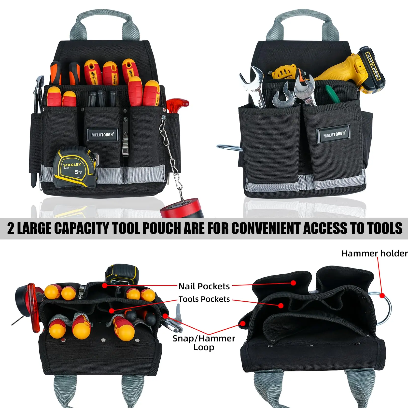MELOTOUGH Wyściełana konstrukcja dla elektryków Pas narzędziowy Fartuch roboczy Torba na narzędzia Combo Rig z uchwytami do przenoszenia dla stolarza
