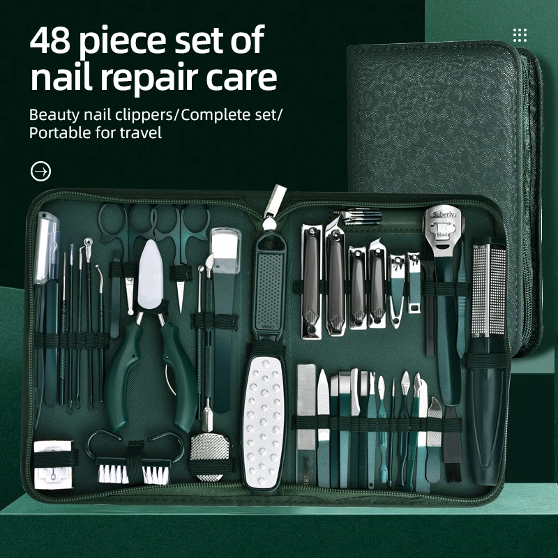 

Набор из 48 предметов: профессиональный набор для ухода за ногтями из нержавеющей стали, полный комплект инструментов для стрижки ногтей, маникюрные и педикюрные инструменты.