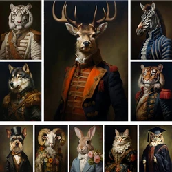 Vintage Palace Aristocrat Gorgeous Costume Animal Tiger Lion Deer Art Poster Canvas Paintings Wall Art Pictures Home Room Decor