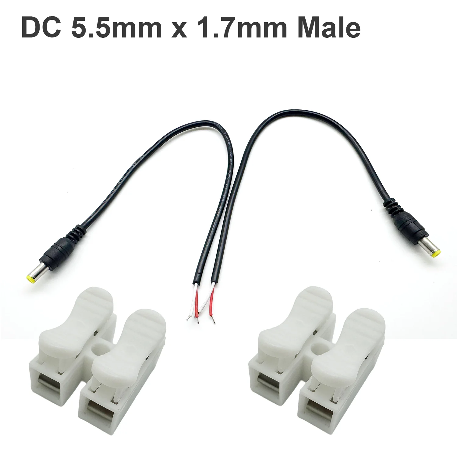 

2pcs DC 5.5mm x 1.7mm Power Cable Male Plug to Open Wire 12V 24V LED Strip Light CCTV Camera Router Monitor Speaker Power Cord