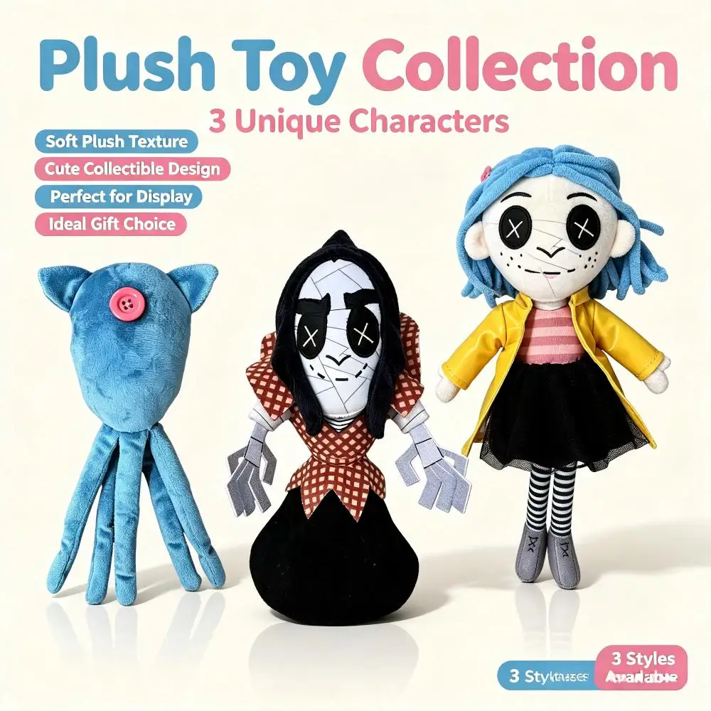 New horror fantasy animated movie Coraline Squid cute little black cat plush toy, holiday decoration supplies, Christmas gifts