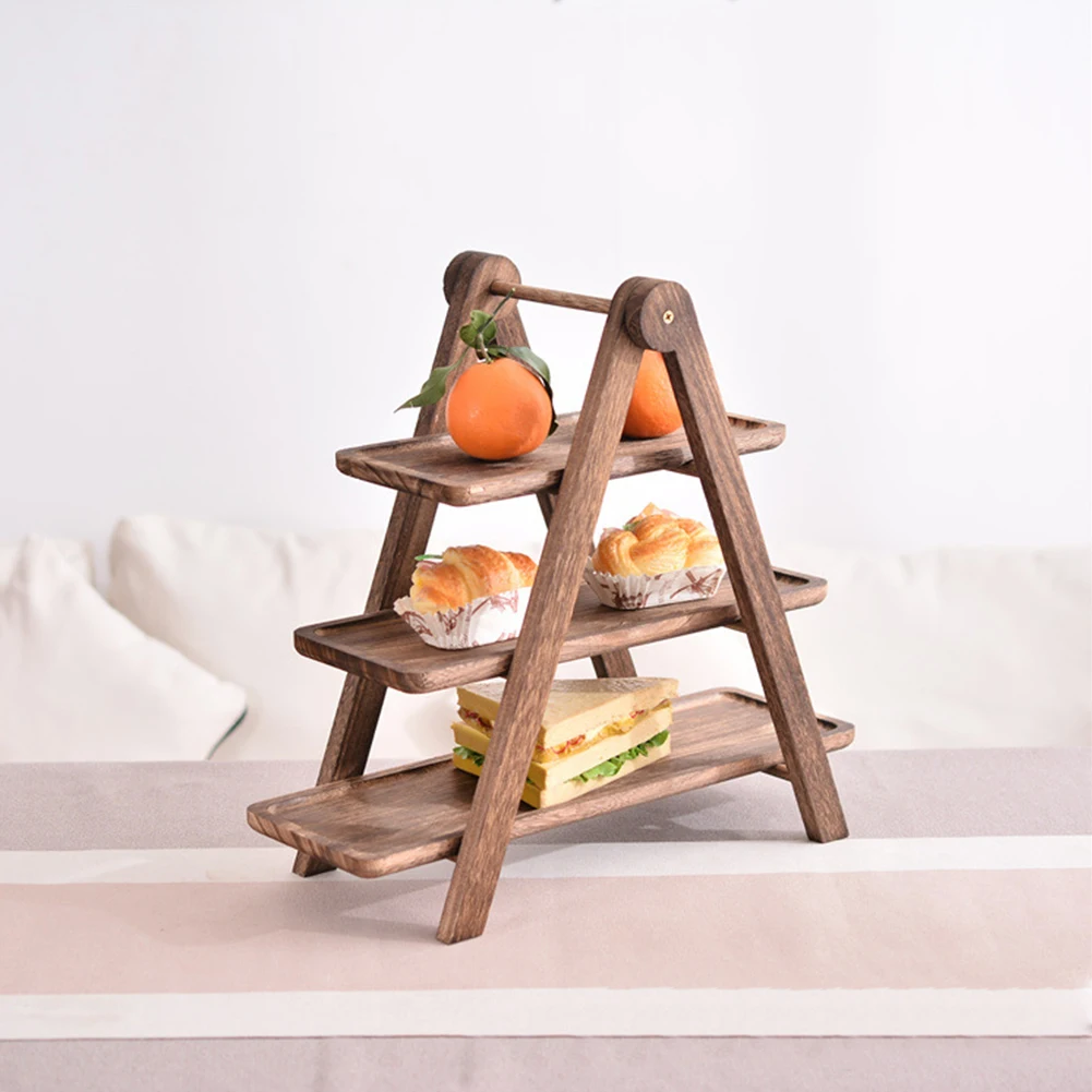 Wooden Serving Platter Rectangular Serving Stand Multi-Function Food Serving Rack Cupcake Tiered Tray for Home Kitchen