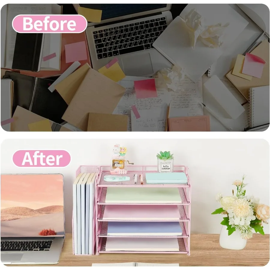 منظم ملفات ورقي لسطح المكتب مكون من 5 طبقات مع حامل ملفات قابل للتعديل لتنظيم مكتب المكتب الفعال مثالي لإدارة المكتب #4