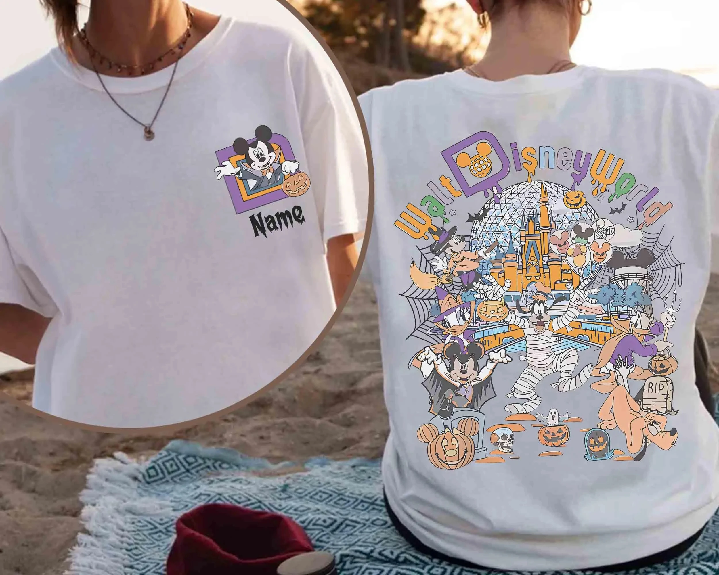 تي شيرت ديزني ميكي آند فريندز والت ديزني وورلد للهالوين على شكل يقطين ميكي دونالد جوفي بلوتو #3