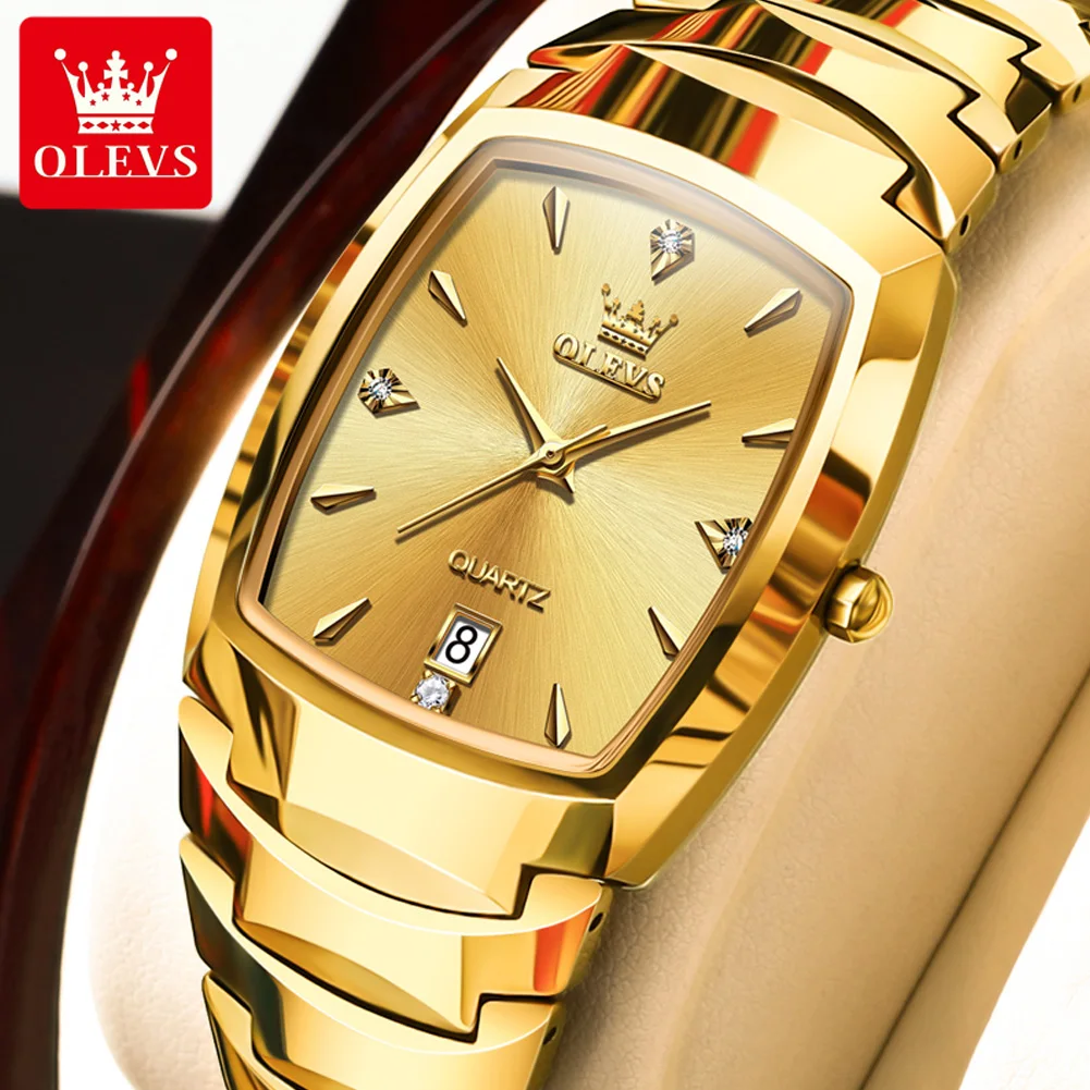 OLEVS TOP Brand Elegant Men's Watches Luxury Gold Tungsten Steel Strap Waterproof Wristwatch Calendar Original Quartz Watch