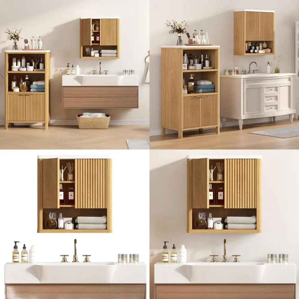 

Настенный медицинский шкаф с двойной дверцей, регулируемой полкой и столешницей из искусственного мрамора, отделка натуральный дуб