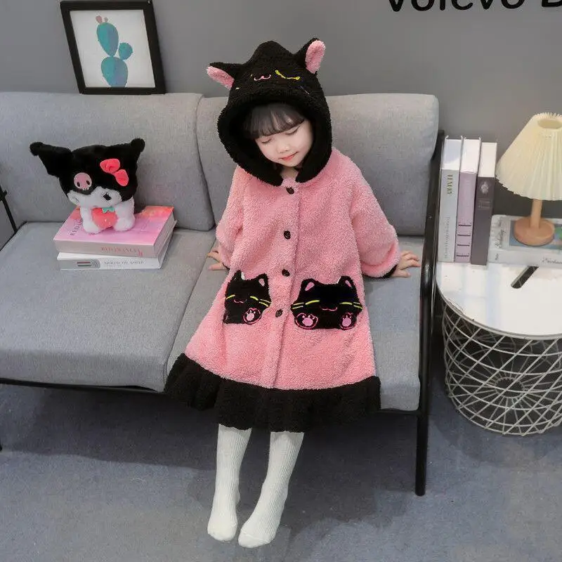 

Kawaii модный халат для девочек, утепленный студенческий зимний утепленный повседневный теплый халат с героями мультфильмов, пижамы с длинными рукавами, детская одежда