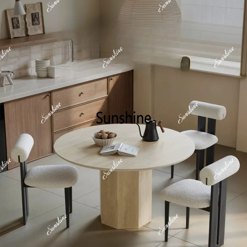 Furniture travertine slate dining table wabi-sabi style, simple and modern home