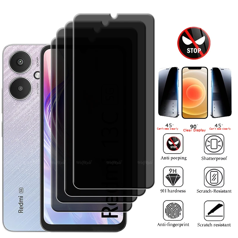 

4/3/2/1Pcs For Redmi 13C 5G Glass Xiaomi Redmi 13C 5G Tempered Glass Protective Privacy Anti-Spy Glue Screen Protector Redmi 13C