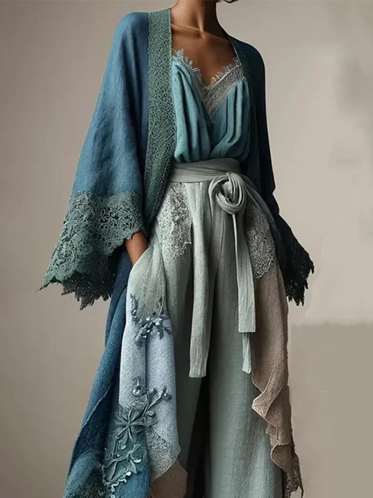 

Spring Ladies New Boho Flared Sleeves Cardigan Jacket Fashion Lace Patchwork Flared Sleeves Loose Casual Elegant Shirt Tops