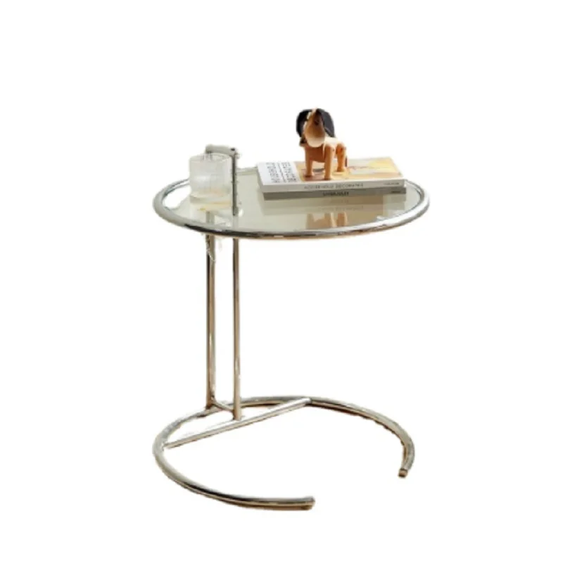 IHOME Rotating Creative Small Coffee Table Ins Wind Round Tempered Glass Side Table Living Room Stainless Steel Home Small Table