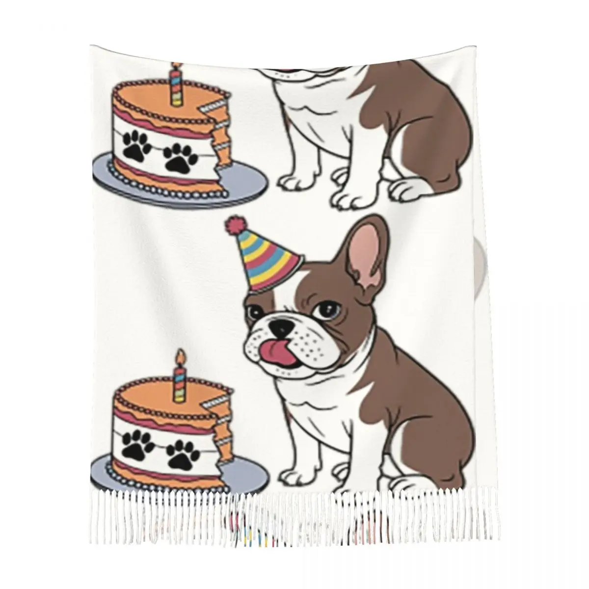 Bufanda de pastel de cumpleaños de Bulldog Francés, bufandas con borlas, chales y chales suaves y cálidos para mujer, chal largo para Otoño e Invierno