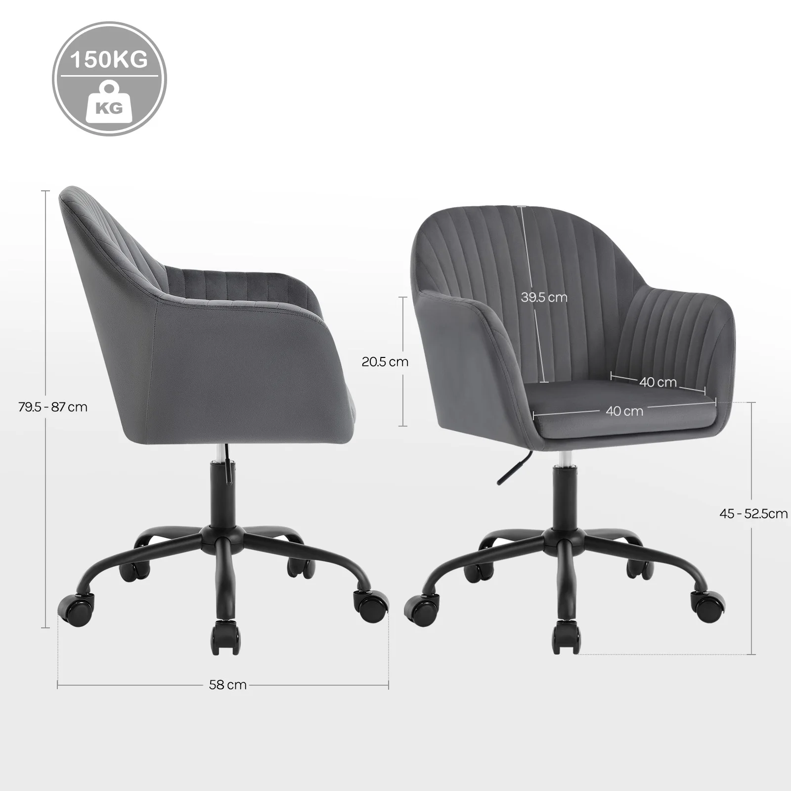 WOLTU Samt-Bürostuhl mit Armlehnen, Rollen, anhebbar, Gaming-Stühle mit hoher Rückenlehne, höhenverstellbar, ergonomischer Arbeits- und Make-up-Stuhl – Detail 15