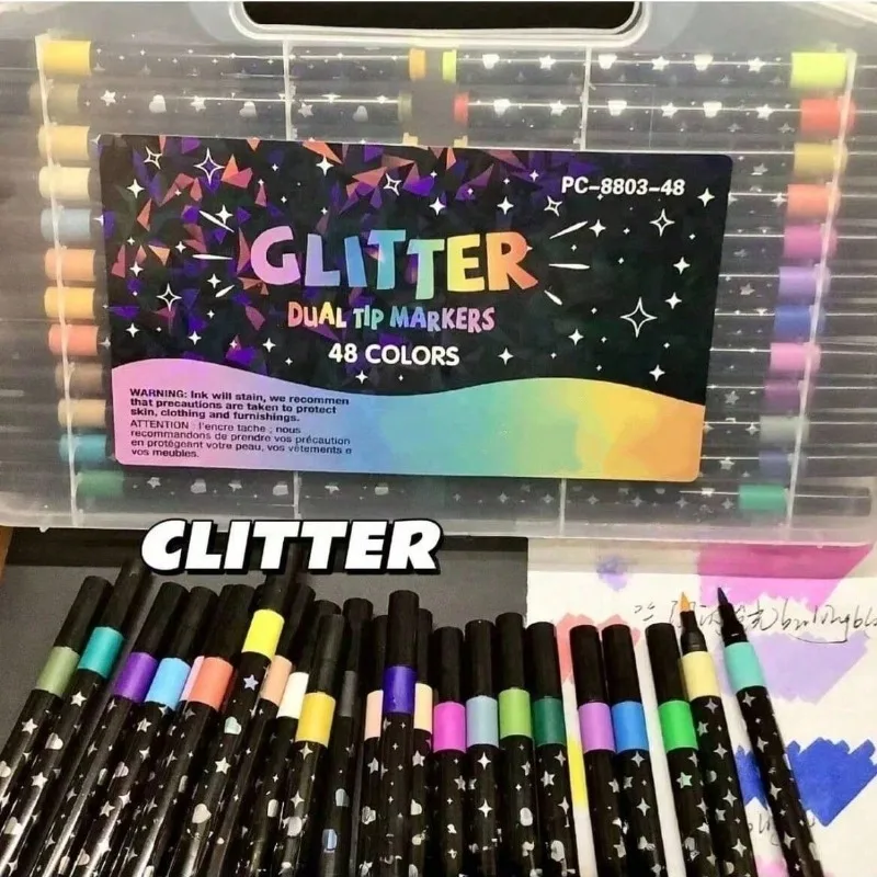 

12pcs Glitter Markers, Soft Tip Single Head Brush Pens, Watercolor Pens, Stationery Glitter Markers, Hand-Painted Single