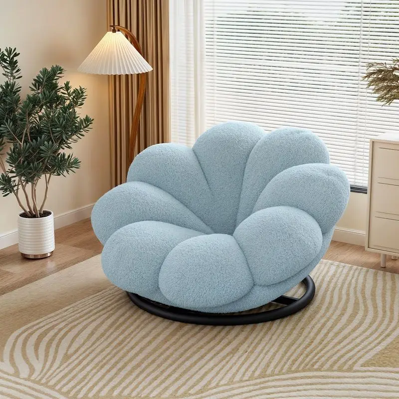 Flower Petal Lazy Sofa Chair Cream Style 360° Swivel Recliner Lounge for Balcony Bedroom Living Room Home Furniture Cozy Soft