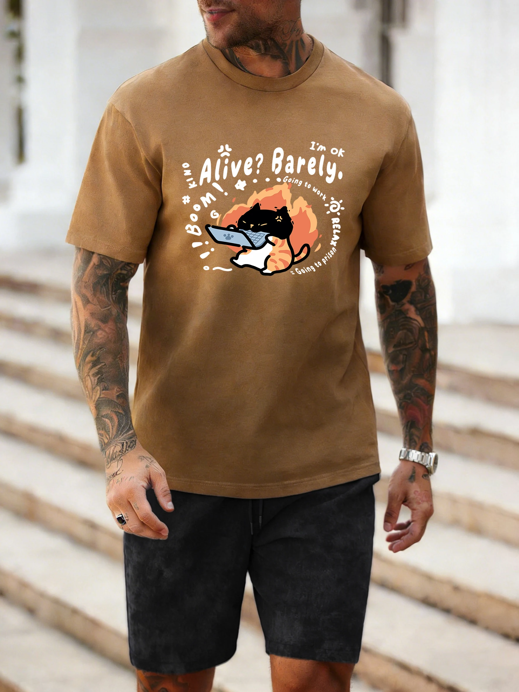 

Мужские футболки Work Cat I'M Ok Alive Barely Prints Tie-Dye, летние, универсальные, новые, хлопковые, креативные, унисекс, модная одежда